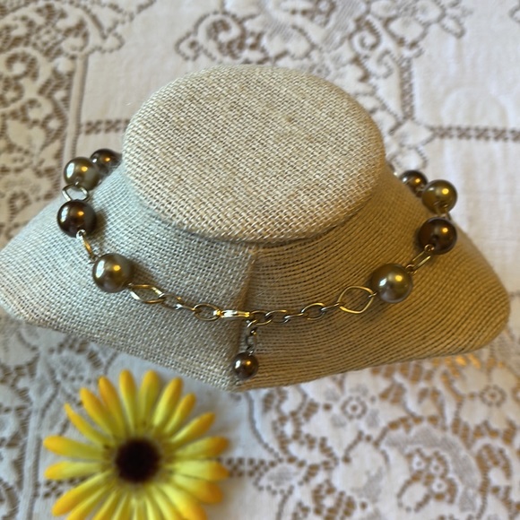 🌺 VINTAGE; Beautiful Bronze & Taupe 19” Pearl Necklace w/Silver Hardware NICE! - Picture 3 of 8